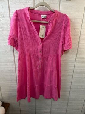 Very J Hot Pink Gauze Henley Tunic